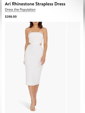 Dress the Population White Strapless Rhinestone Cutout Midi Dress